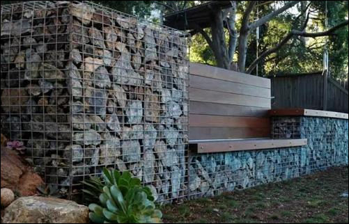 Ornamental gabion wall and bench design